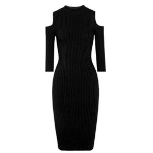 Maje Black Cold Shoulder Midi Dress